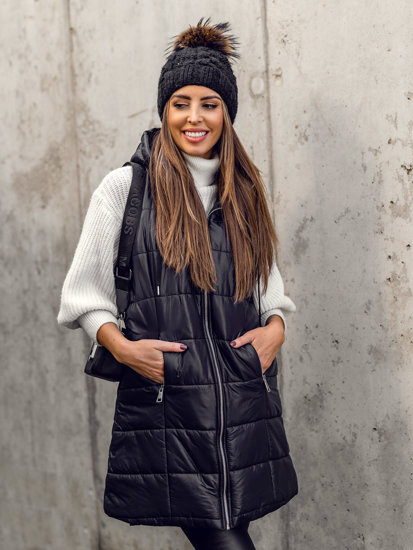 Women's Longline Quilted Gilet Black Bolf 82019A