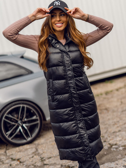 Women's Longline Quilted Gilet Black Bolf B8021