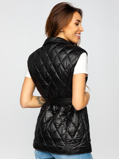 Women's Longline Quilted Gilet Black Bolf JIN221