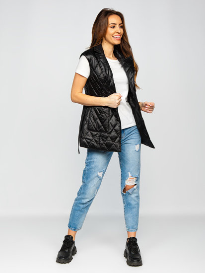 Women's Longline Quilted Gilet Black Bolf JIN221