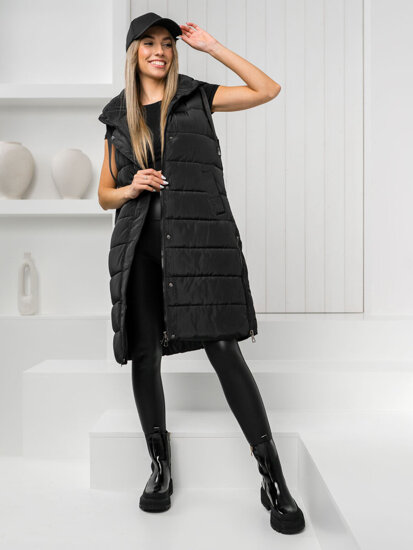 Women's Longline Quilted Gilet Black Bolf MY6315