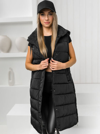 Women's Longline Quilted Gilet Black Bolf MY6315