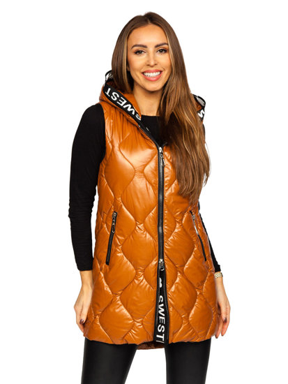 Women's Longline Quilted Gilet Brown Bolf B8103