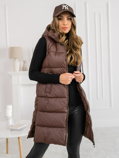 Women's Longline Quilted Gilet Brown Bolf B8212