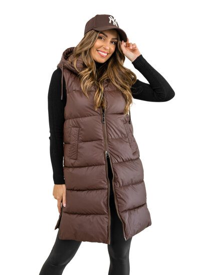 Women's Longline Quilted Gilet Brown Bolf B8212