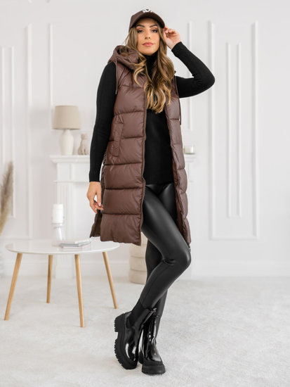 Women's Longline Quilted Gilet Brown Bolf B8212