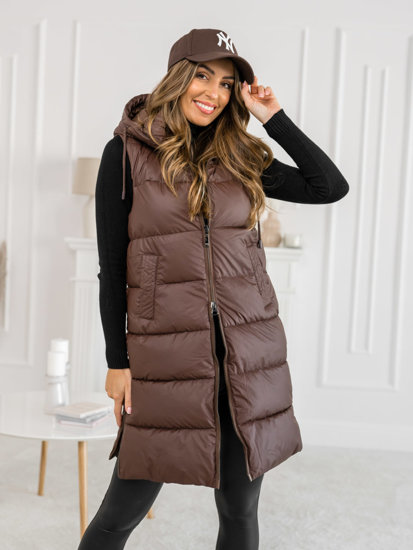 Women's Longline Quilted Gilet Brown Bolf B8212