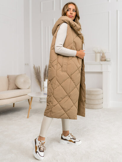 Women's Longline Quilted Gilet Camel Bolf 5M3165