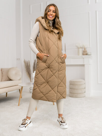 Women's Longline Quilted Gilet Camel Bolf 5M3165