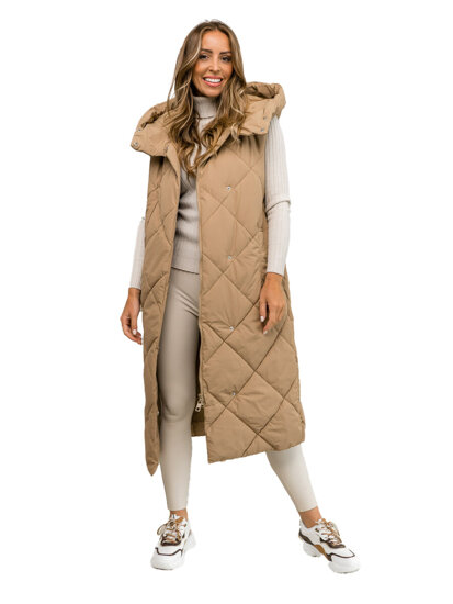 Women's Longline Quilted Gilet Camel Bolf 5M3165