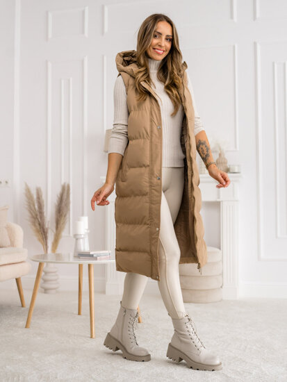 Women's Longline Quilted Gilet Camel Bolf 5M728