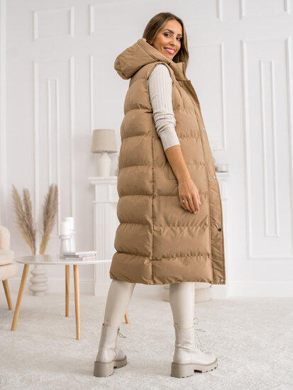 Women's Longline Quilted Gilet Camel Bolf 5M728