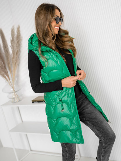 Women's Longline Quilted Gilet Green Bolf B8172