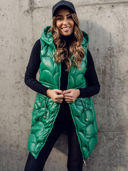 Women's Longline Quilted Gilet Green Bolf B8172A