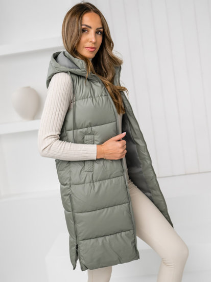 Women's Longline Quilted Gilet Green Bolf R8212