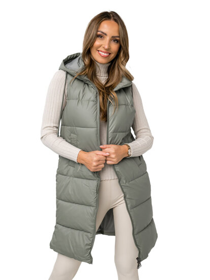 Women's Longline Quilted Gilet Green Bolf R8212