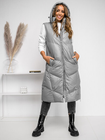 Women's Longline Quilted Gilet Grey Bolf 5M3183