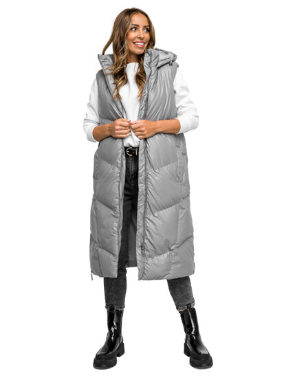 Women's Longline Quilted Gilet Grey Bolf 5M3183