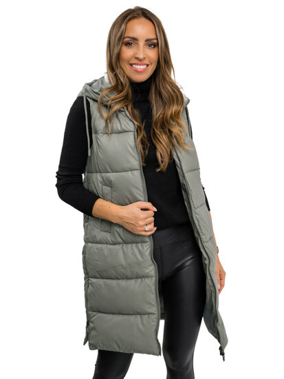 Women's Longline Quilted Gilet Khaki Bolf B8212