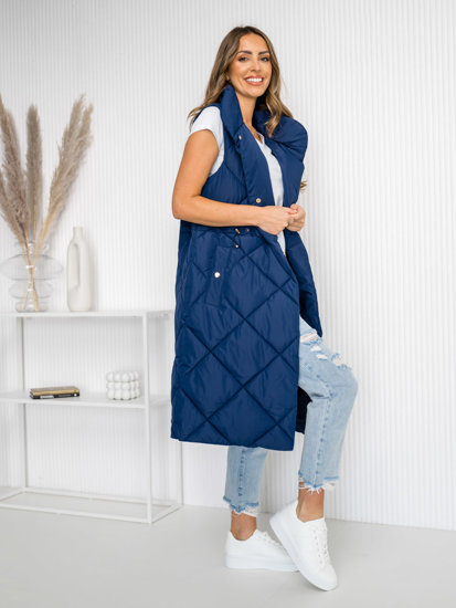 Women's Longline Quilted Gilet Navy Blue Bolf 5M3167