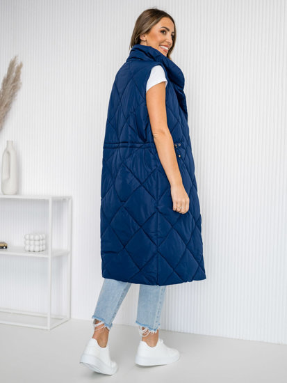 Women's Longline Quilted Gilet Navy Blue Bolf 5M3167