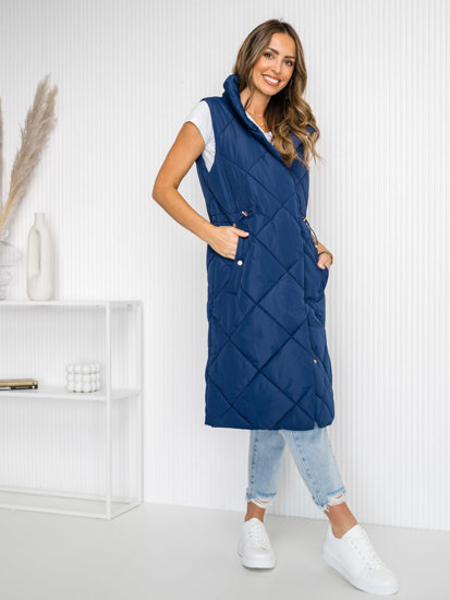 Women's Longline Quilted Gilet Navy Blue Bolf 5M3167