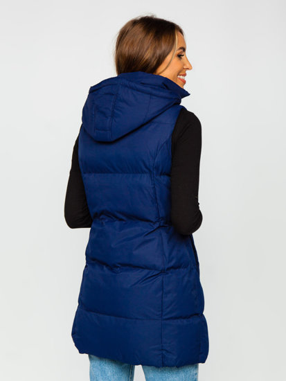 Women's Longline Quilted Gilet Navy Blue Bolf 5M721