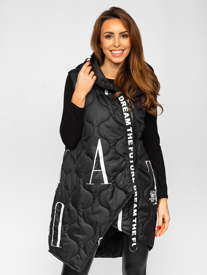 Women's Longline Quilted Gilet with Hood Black Bolf 30874