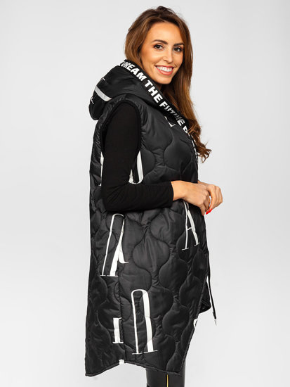 Women's Longline Quilted Gilet with Hood Black Bolf 30874