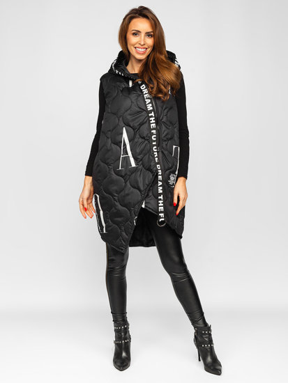 Women's Longline Quilted Gilet with Hood Black Bolf 30874