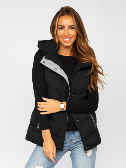 Women's Longline Quilted Gilet with Hood Black Bolf 7051