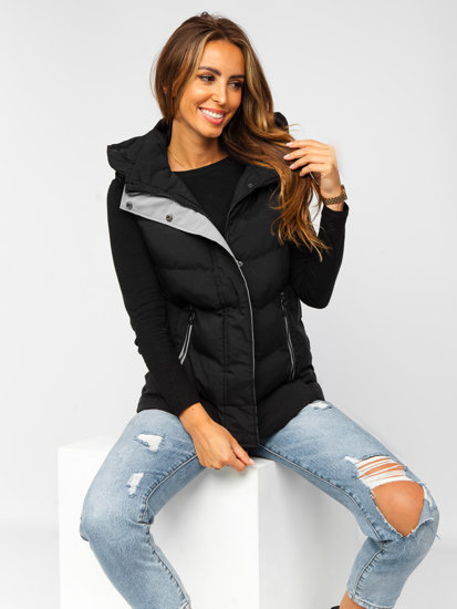 Women's Longline Quilted Gilet with Hood Black Bolf 7051