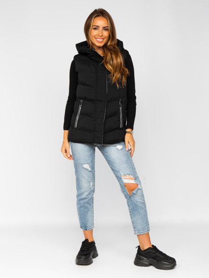 Women's Longline Quilted Gilet with Hood Black Bolf 7051