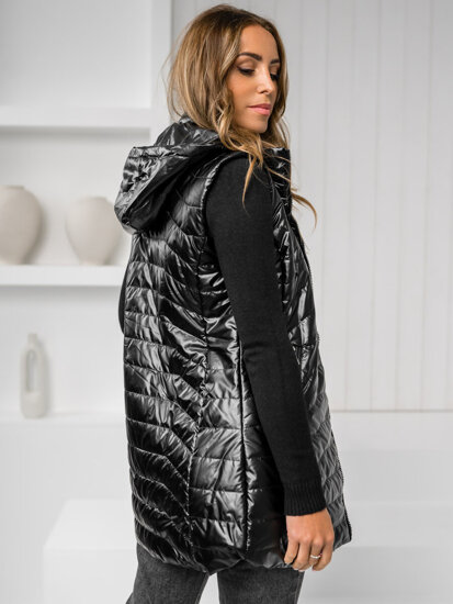 Women's Longline Quilted Gilet with Hood Black Bolf 7632