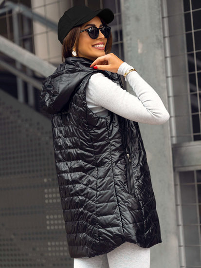 Women's Longline Quilted Gilet with Hood Black Bolf 7632A