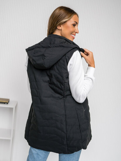 Women's Longline Quilted Gilet with Hood Black Bolf 7633