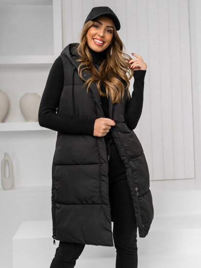 Women's Longline Quilted Gilet with hood Black Bolf 16M9093