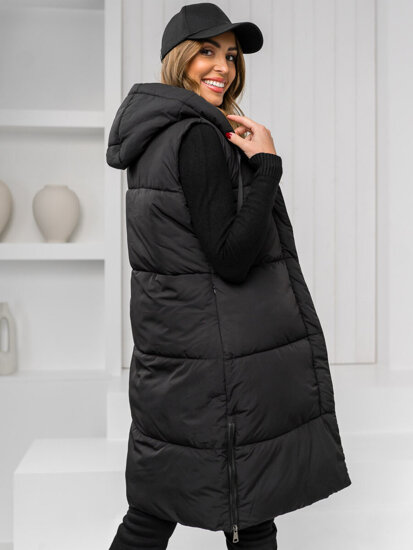 Women's Longline Quilted Gilet with hood Black Bolf 16M9093