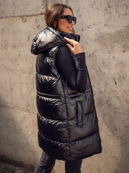 Women's Longline Quilted Gilet with hood Black Bolf 5M3186A