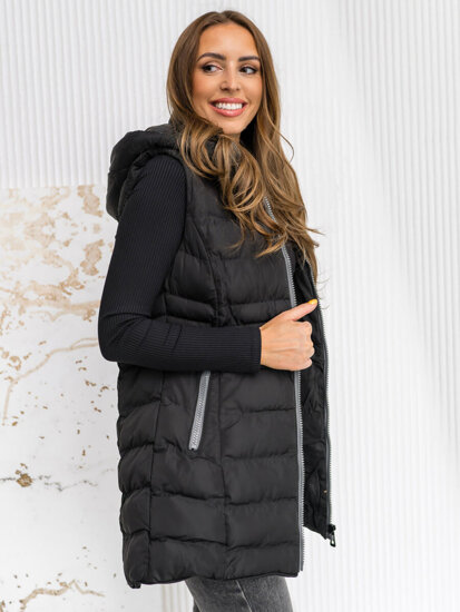 Women's Longline Quilted Gilet with hood Black Bolf 7040A1