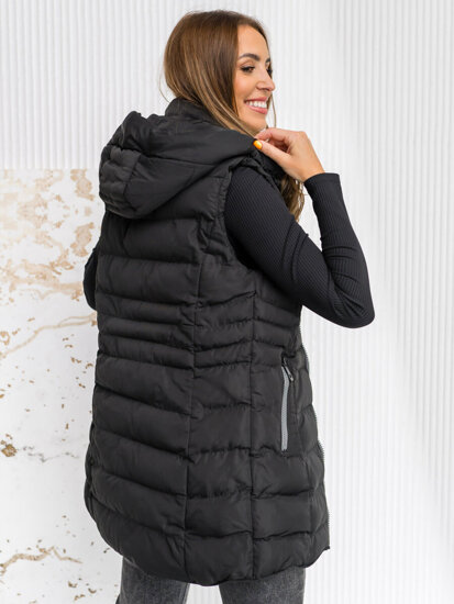 Women's Longline Quilted Gilet with hood Black Bolf 7040A1