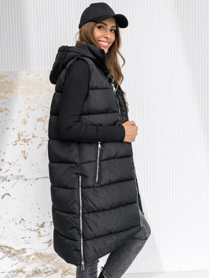 Women's Longline Quilted Gilet with hood Black Bolf 81261A1