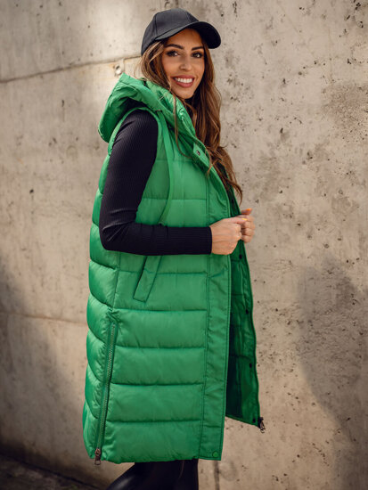 Women's Longline Quilted Gilet with hood Green Bolf MY6315A