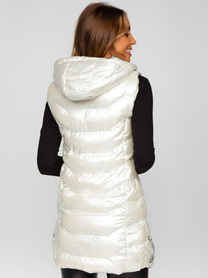 Women's Longline Quilted Gilet with hood White Bolf 7043