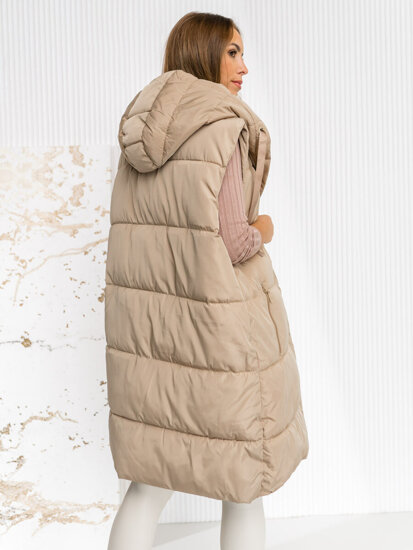 Women's Longline Quilted Gilet with hood oversize Beige Bolf 81266A1