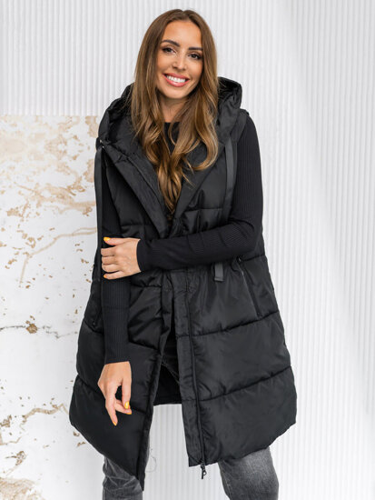 Women's Longline Quilted Gilet with hood oversize Black Bolf 81266A1