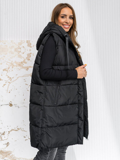 Women's Longline Quilted Gilet with hood oversize Black Bolf 81266A1