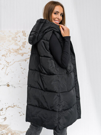 Women's Longline Quilted Gilet with hood oversize Black Bolf 81266A1