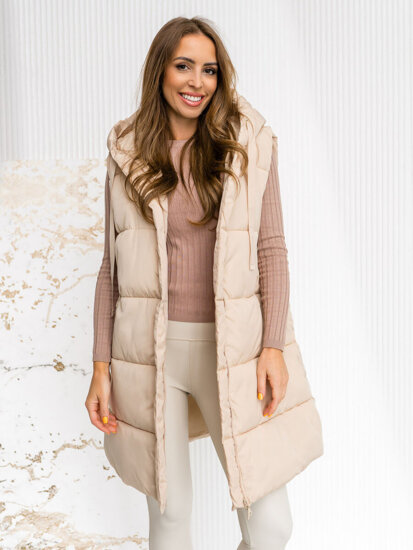 Women's Longline Quilted Gilet with hood oversize Light Beige Bolf 81266A1