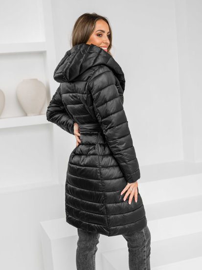 Women's Longline Quilted Lightweight Jacket with hood Black Bolf 5M3159